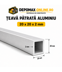 Teava patrata aluminiu 20 x 20 x 2 mm, 6 metri (EN AW-6060)
